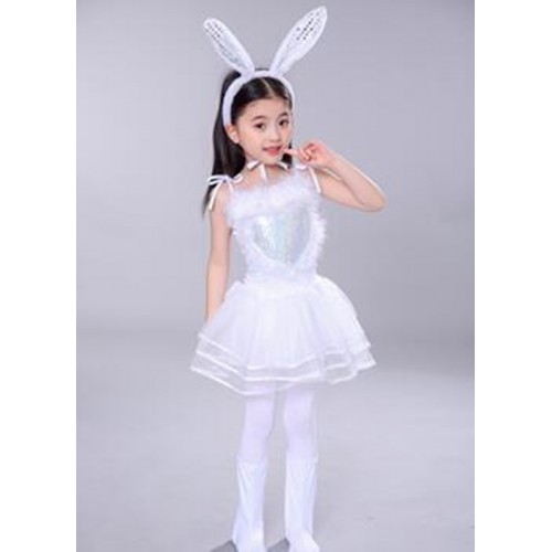 Kids bunny cosplay costumes children modern dance jazz cartoon animal rabbit cosplay costumes dresses
